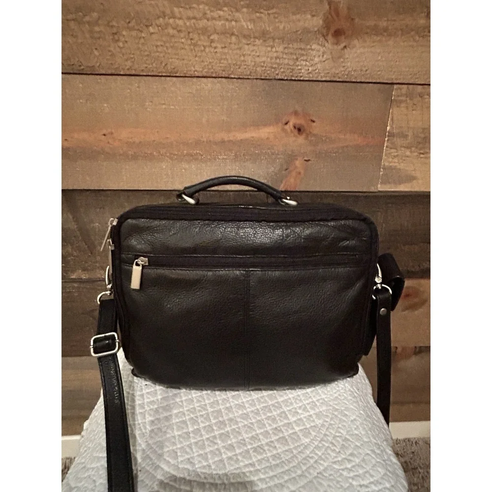 Wilsons Leather‎ Black Messenger Bag Multi Pocket Organizer Briefcase